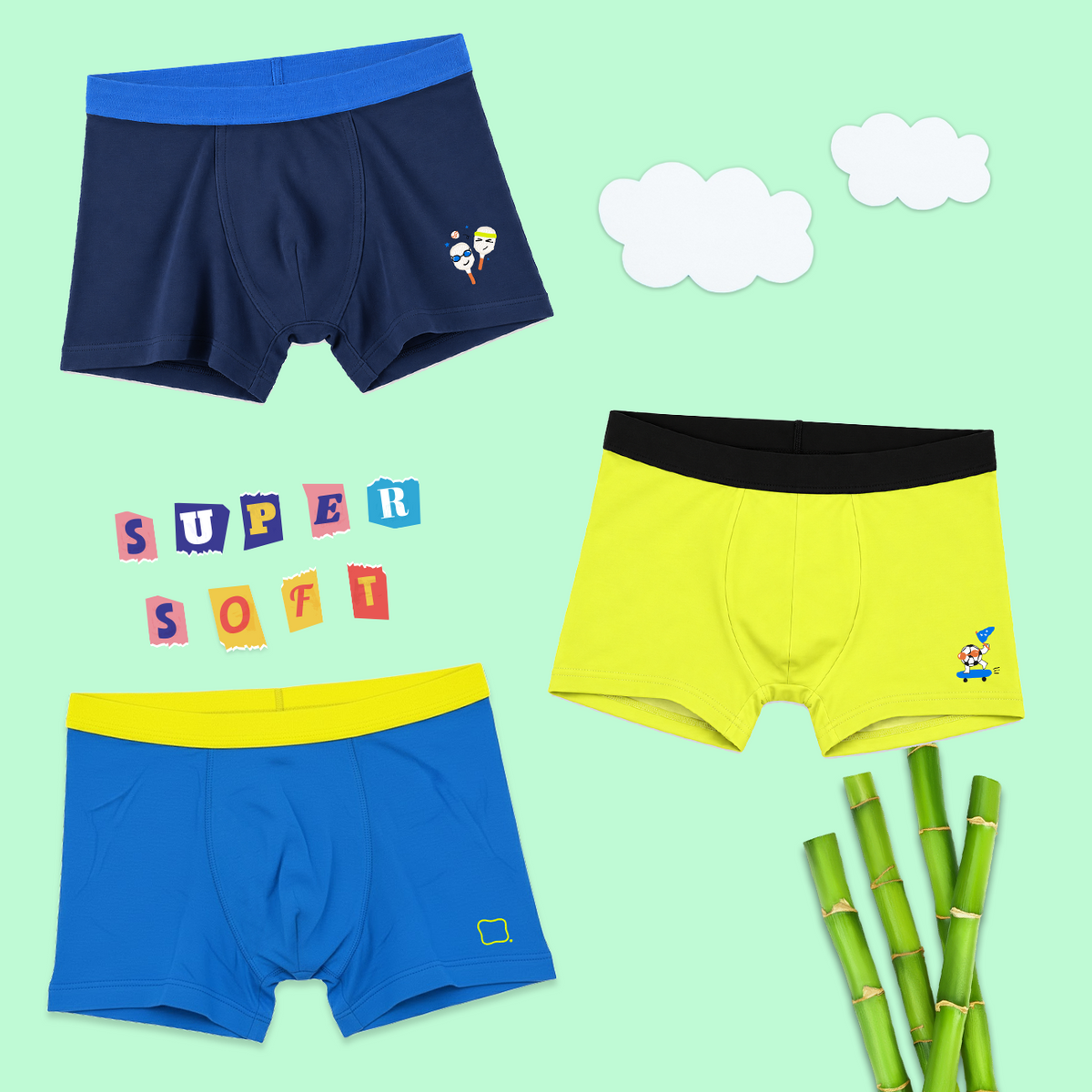 3 Pack Boys Bamboo Trunks