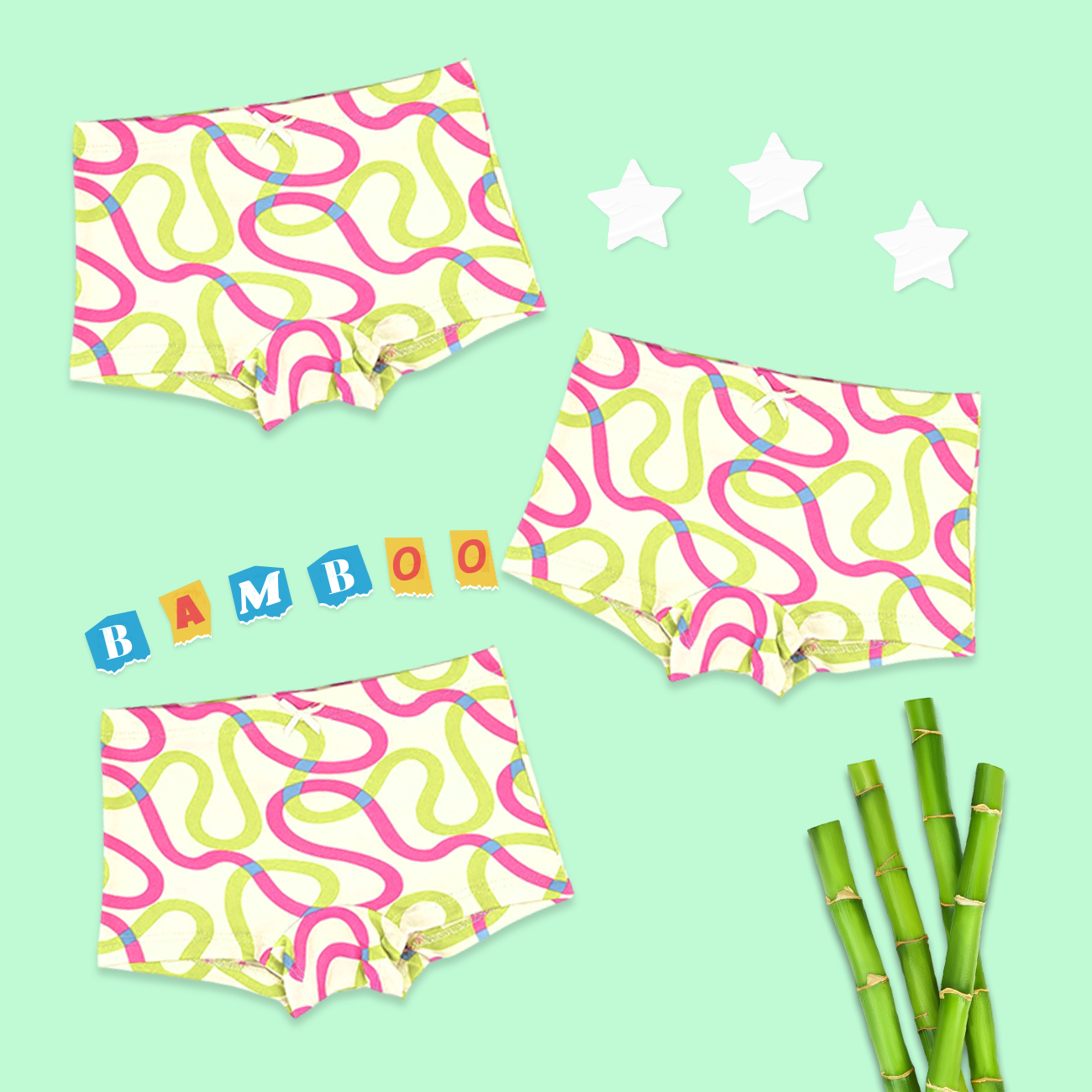 3 Pack Girls Bamboo BoyShorts