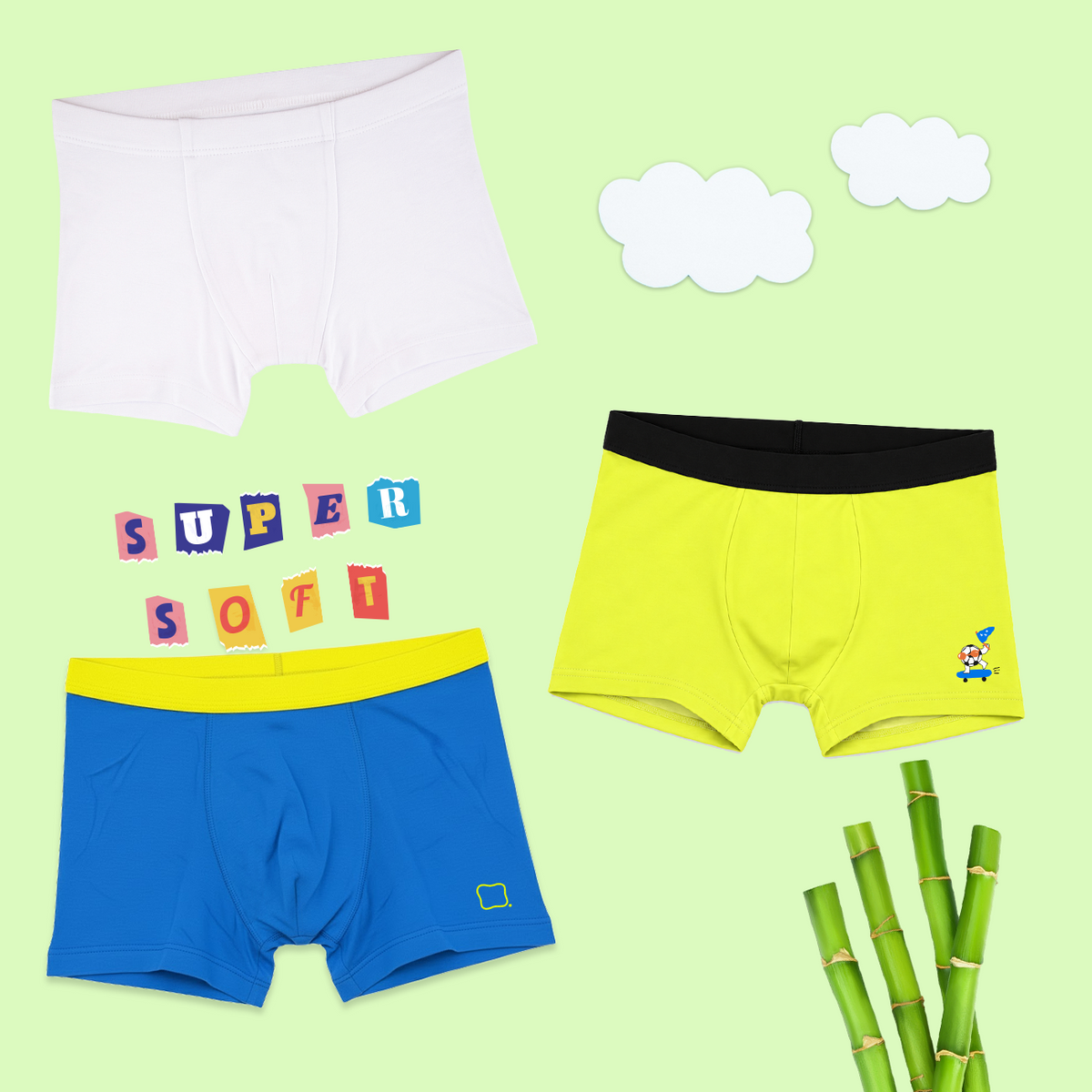 3 Pack Boys Bamboo Trunks