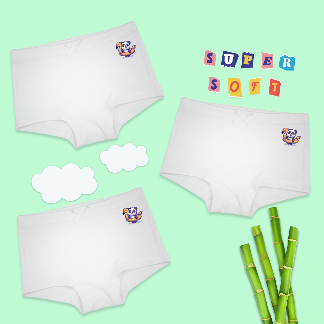 3 Pack Girls Bamboo BoyShorts