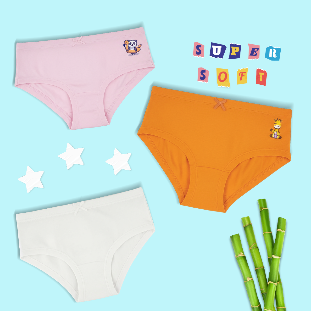 3 Pack Girls Bamboo Hipsters