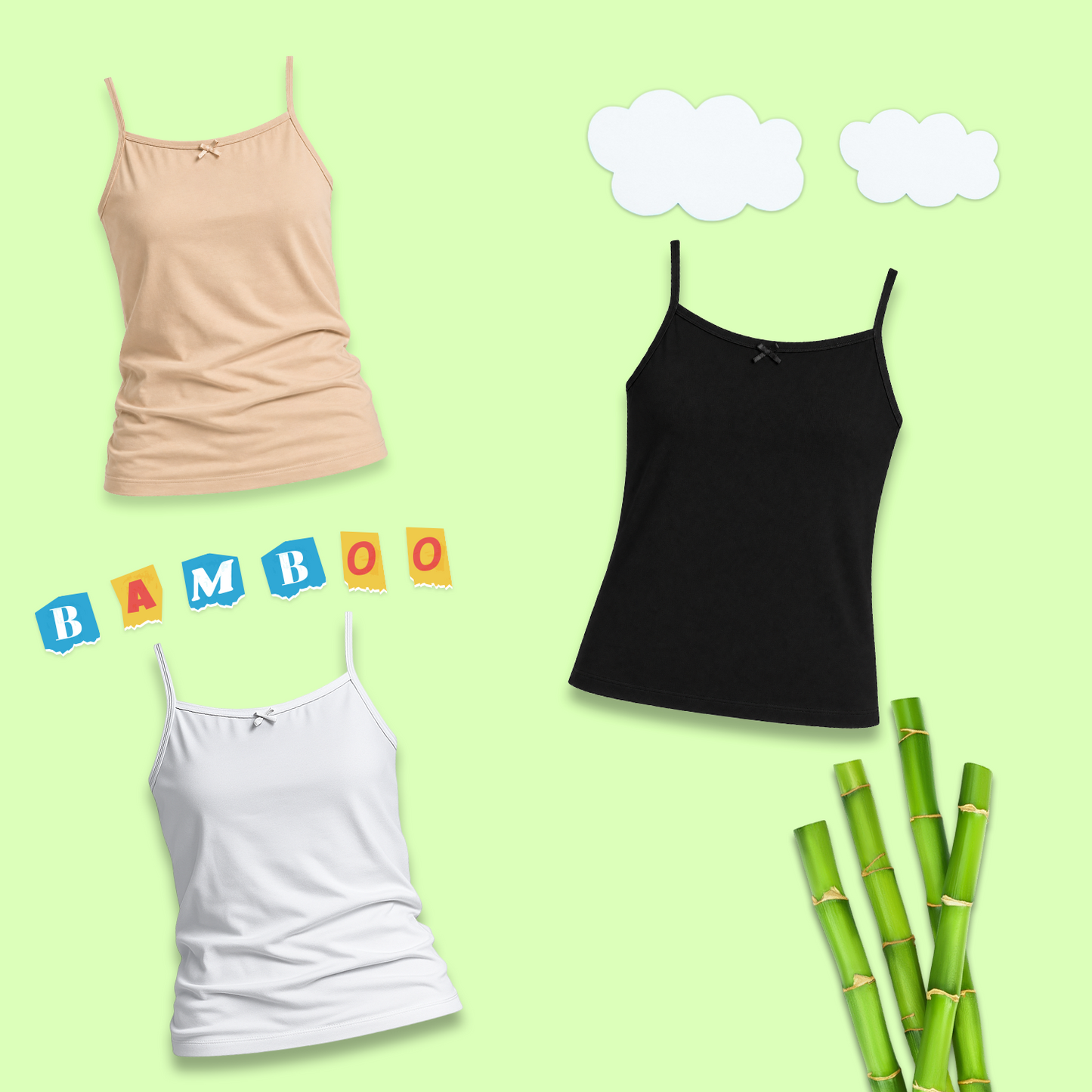 3 Pack Girls Bamboo Camisoles
