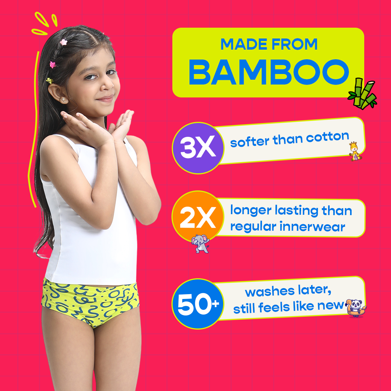 3 Pack Girls Bamboo BoyShorts